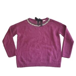 Hinge Womens Wool Blend Rhinestone Neck Sweater sz S